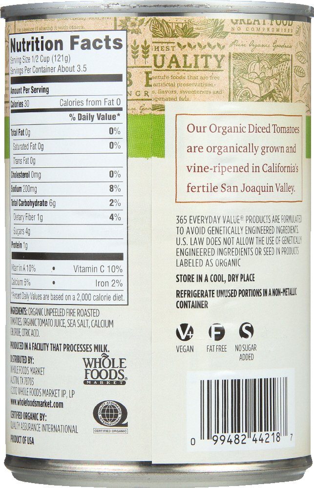 365 Everyday Value, Organic Diced Tomatoes, Fire Roasted, 14.5 oz