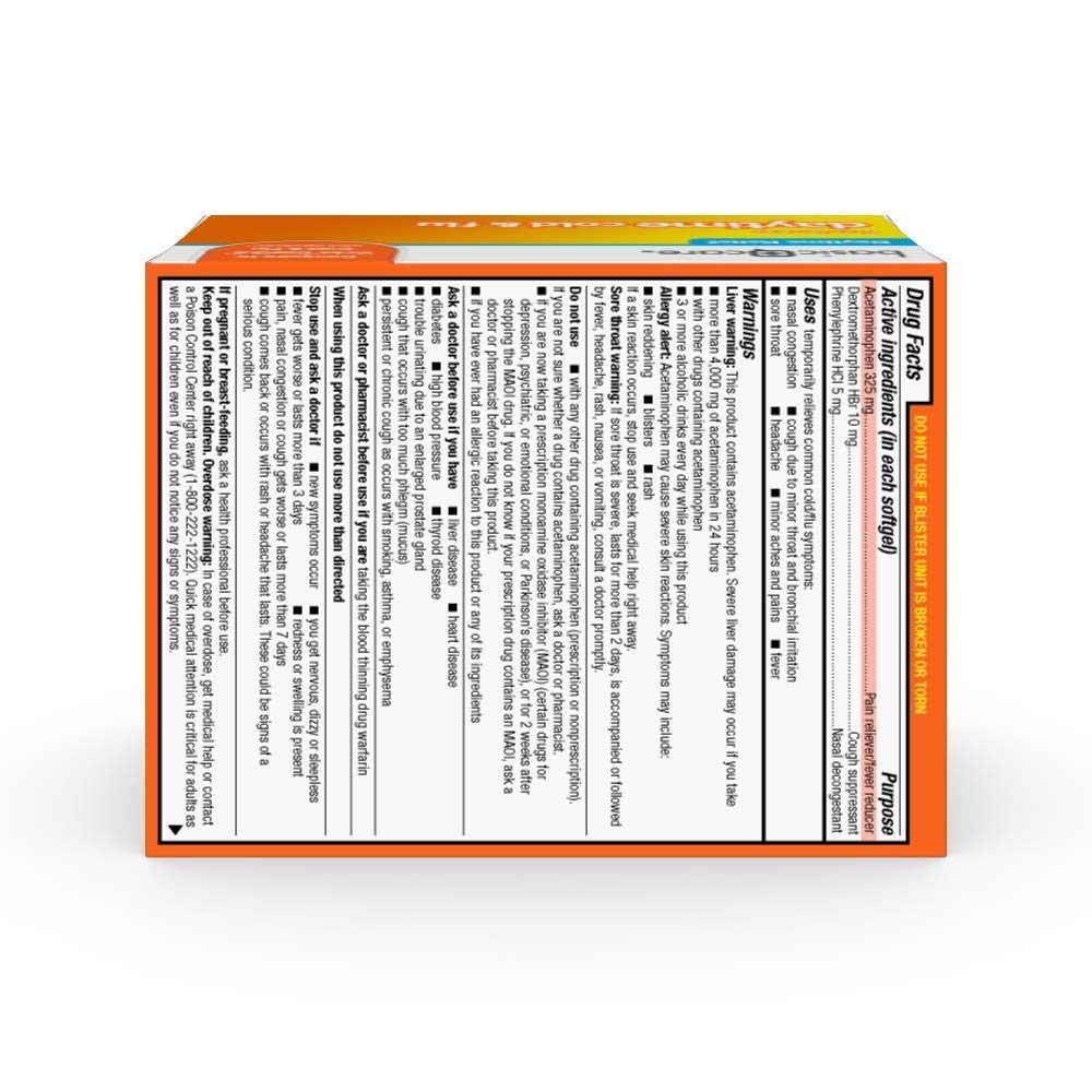 Amazon Basic Care Daytime Cold & Flu Liquid Caps; Cold Care for Daytime Cold and Flu, 48 Count