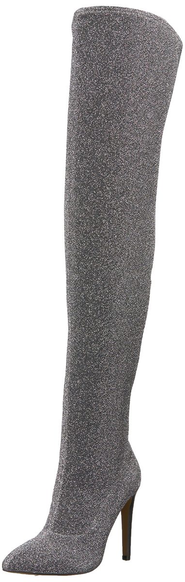 The Fix Women's Mia Pointed-Toe Thigh-High Sock Boot, Pewter, 7.5 B US