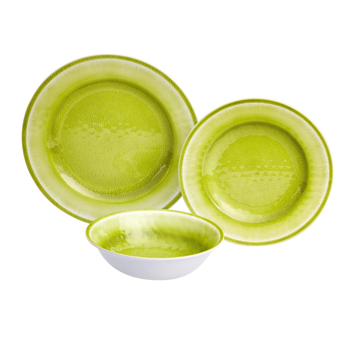 AmazonBasics 12-Piece Melamine Dinnerware Set - Service for 4, Green Crackle Glaze