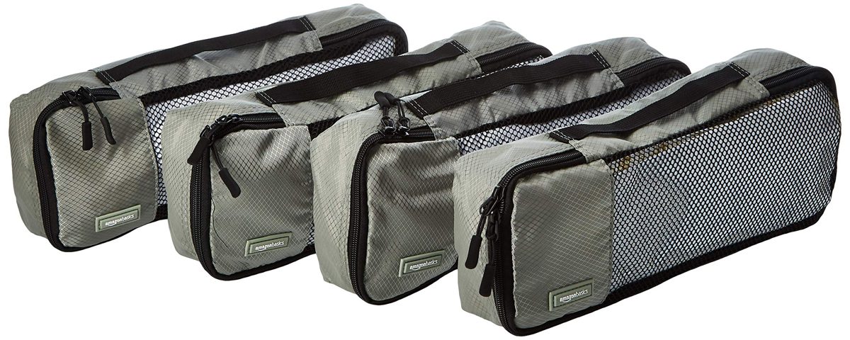 Amazon Basic Travel Pouch Travel Storage Case 4 Piece Set Slim x 4 Pieces - grey
