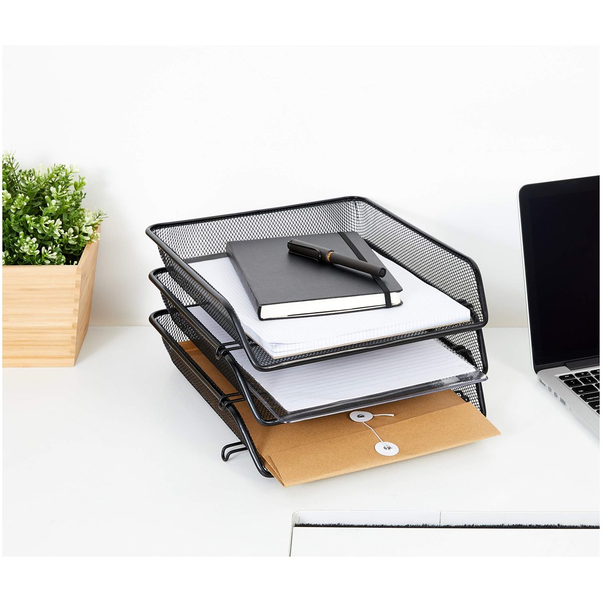 Amazon Brand - Solimo File Desk Organizer with 3 Trays (Black)