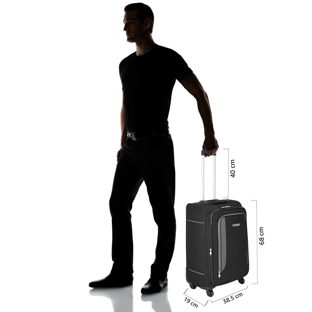 Amazon Brand - Solimo 68 cm Black Softsided Check-in Suitcase with Wheels