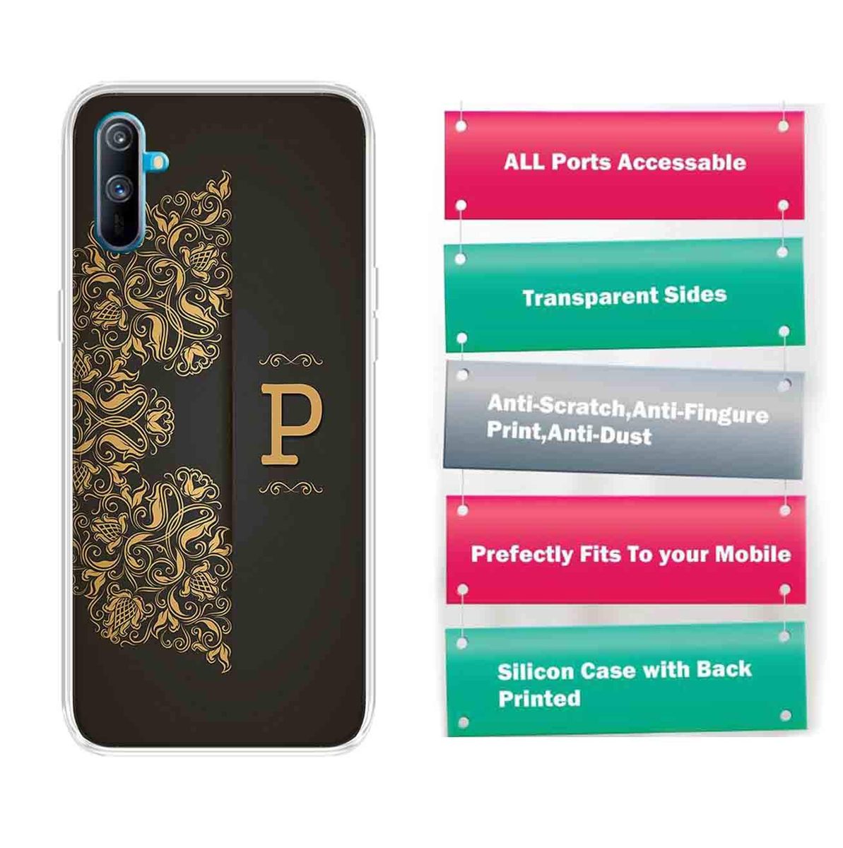 Amazon Brand - Solimo Designer Multicolor Black Pattern Alphabet-P Printed Soft Back Case Mobile Cover for Realme C3