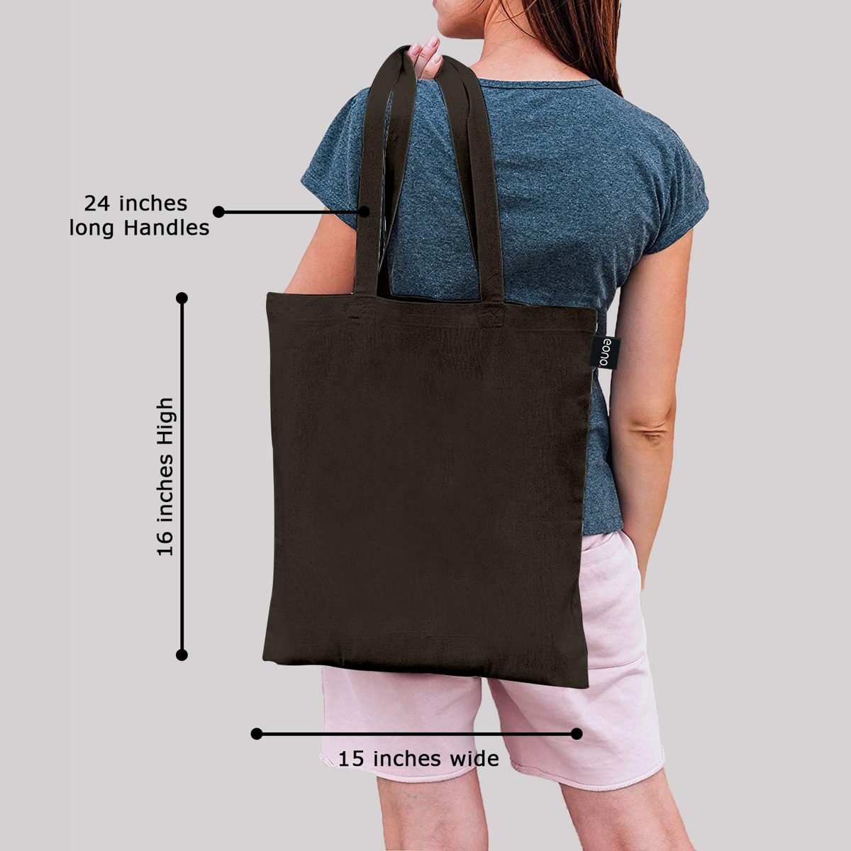 EONO Cotton Canvas Tote Bag Reusable Shopping Bag Grocery Shoulder Bags Eco-friendly Gifts for Women, Kids, Girls Handbags Printed Flowers - Black 0102A05