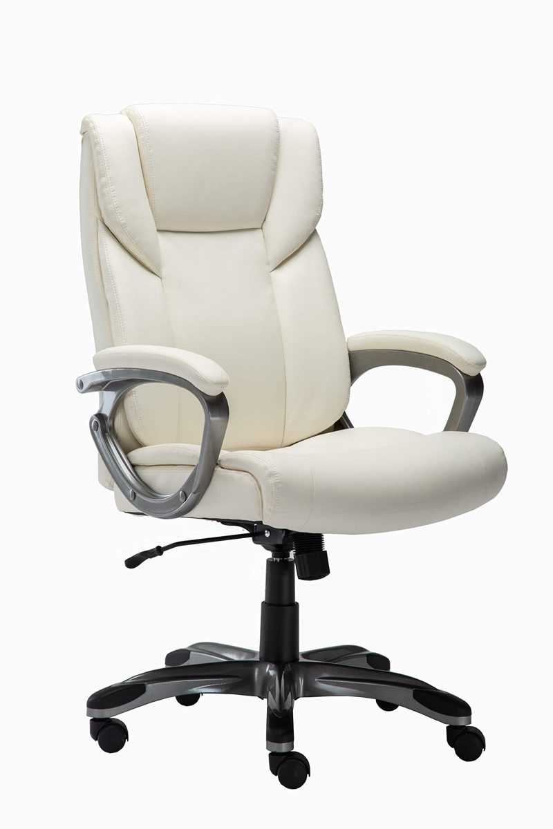 AmazonBasics High-Back Bonded Leather Executive Office Computer Desk Chair - Cream (Renewed)