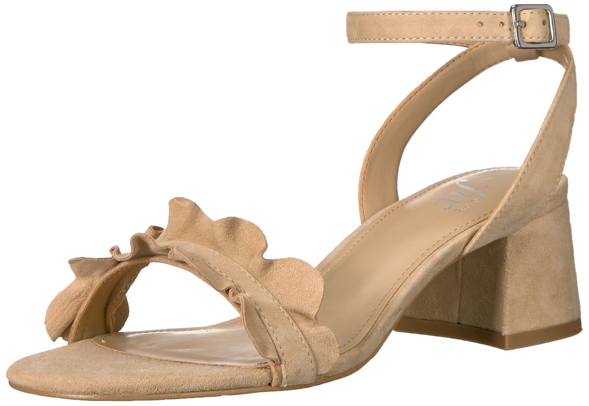 Amazon Brand - The Fix Women's Lizzie Block Heel Ruffled Sandal Heeled, Dove Suede, 9.5 B US