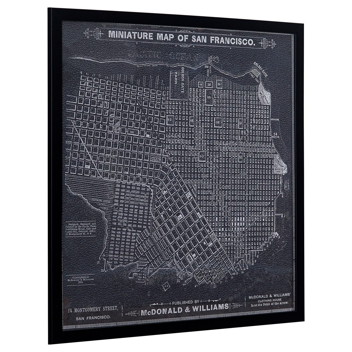 Amazon Brand – Stone & Beam Modern Print of 1879 San Francisco Map Wall Art, Black Frame, 32" x 32"