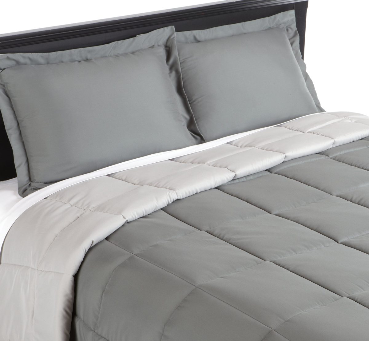 Pike Street Microfiber Reversible Down Alternative Twin Comforter Set, Charcoal/Light Grey