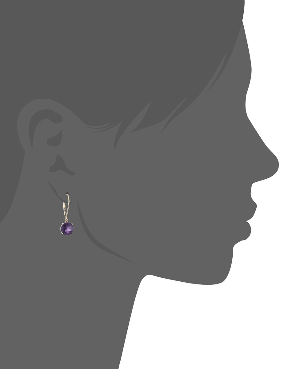 10k Yellow Gold Round Checkerboard Cut Amethyst Leverback Earrings (8mm)
