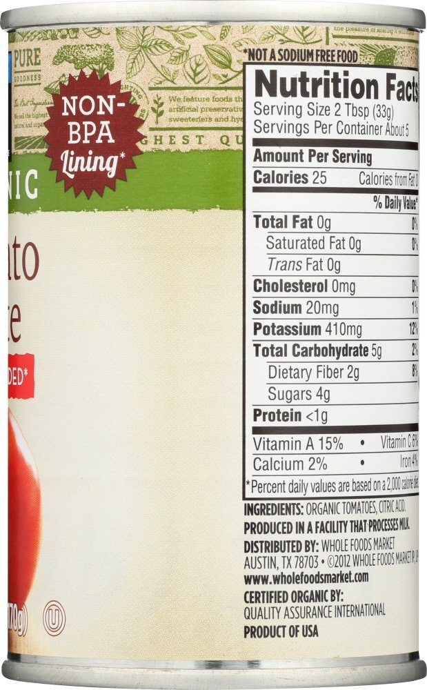 365 Everyday Value, Organic Tomato Paste, No Salt Added, 6 oz