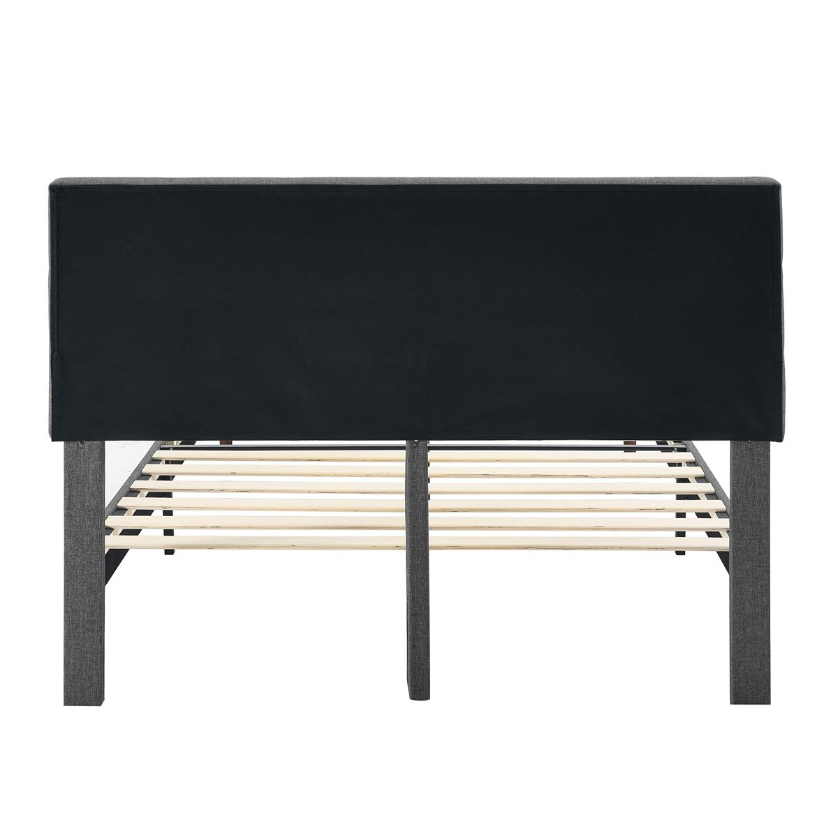 AmazonBasics Faux-Linen Upholstered Square Stitched Platform Bed - Mattress Foundation - Easy Assembly - Strong Wood Slat Support-Dark Grey, Queen