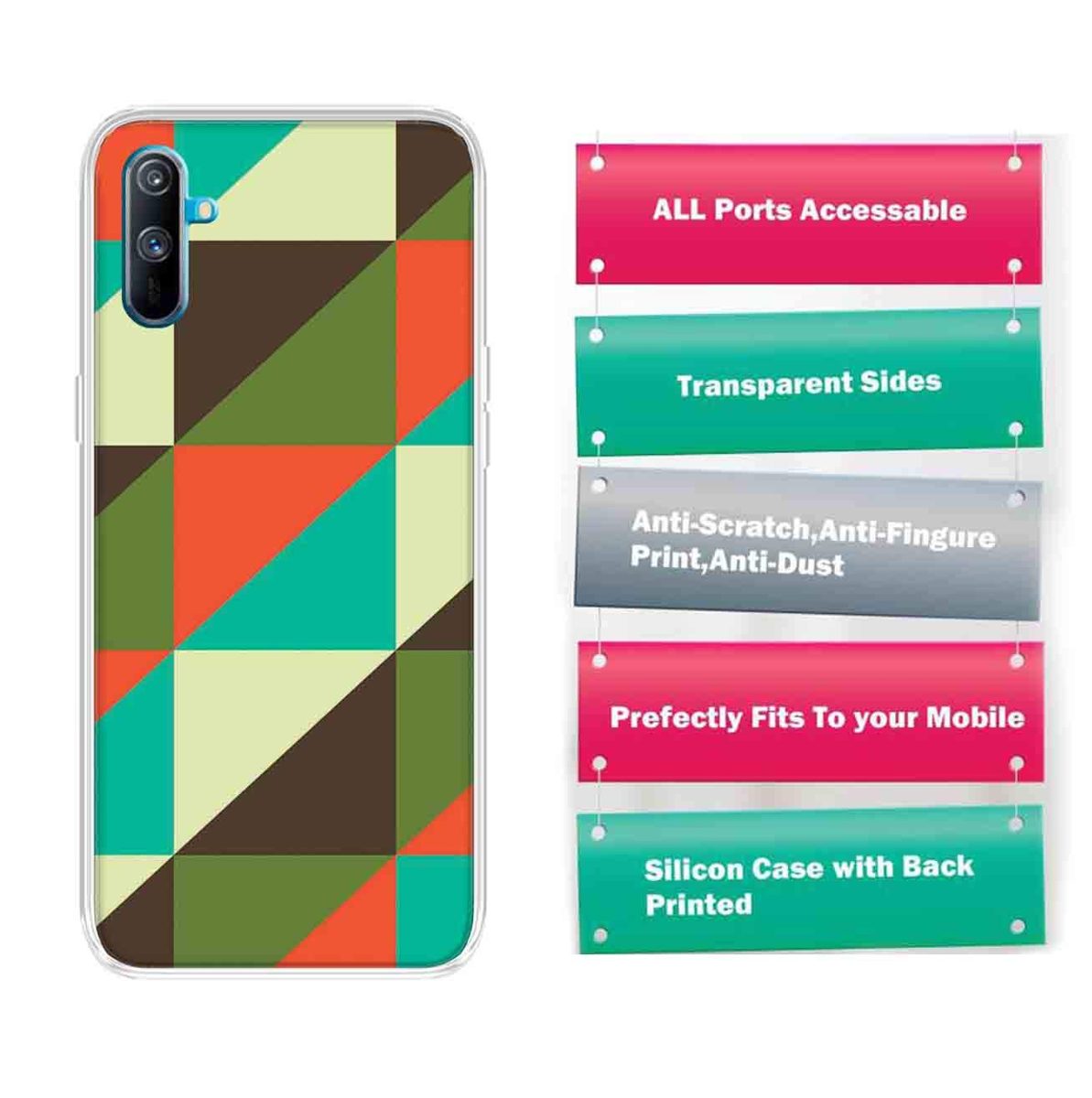 Amazon Brand - Solimo Designer Multicolor Square Colorful Pattern Printed Soft Back Case Mobile Cover for Realme C3
