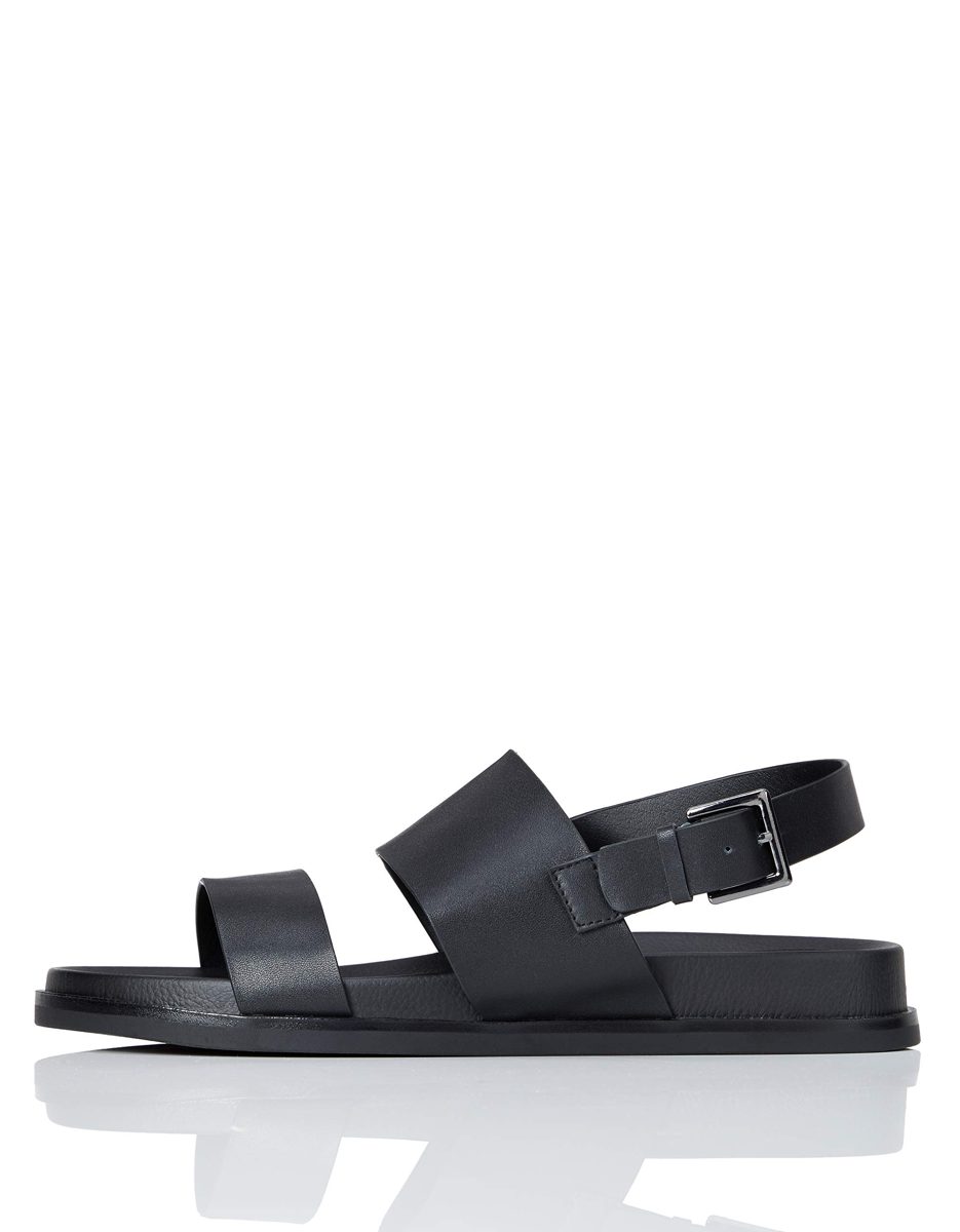 find. Women's Leather Sports Open Toe Sandals, Black, 3 UK