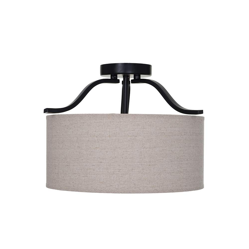 Amazon Brand – Ravenna Home Classic Fabric Semi-Flushmount Ceiling Pendant Light Fixture with 3 LED Light Bulbs - 15 x 15 x 11.5 Inches, Dark Bronze