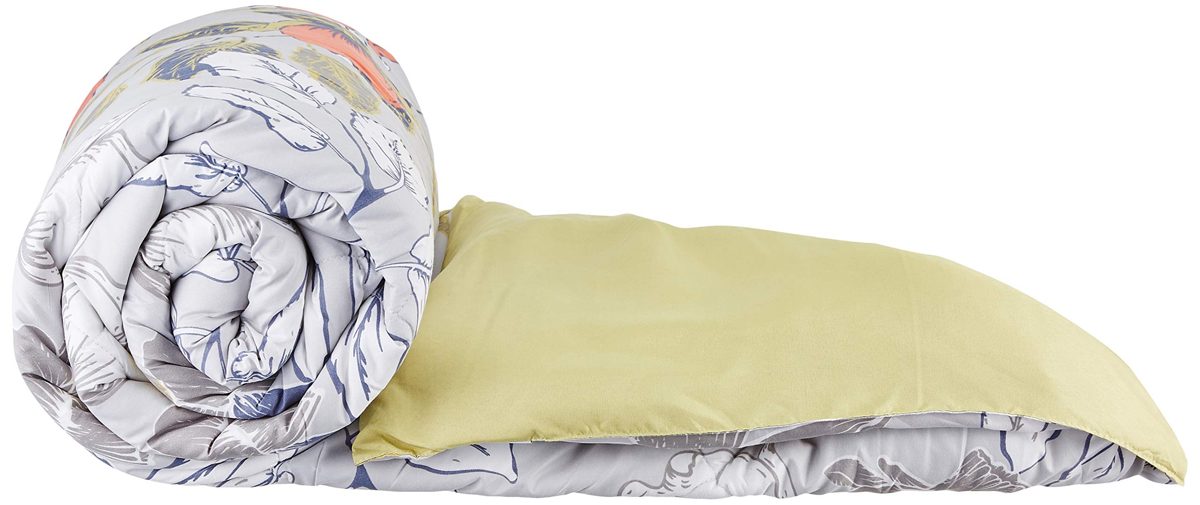 Amazon Brand - Solimo Floral Bliss Microfibre Printed Comforter, Double, 200 GSM, Grey