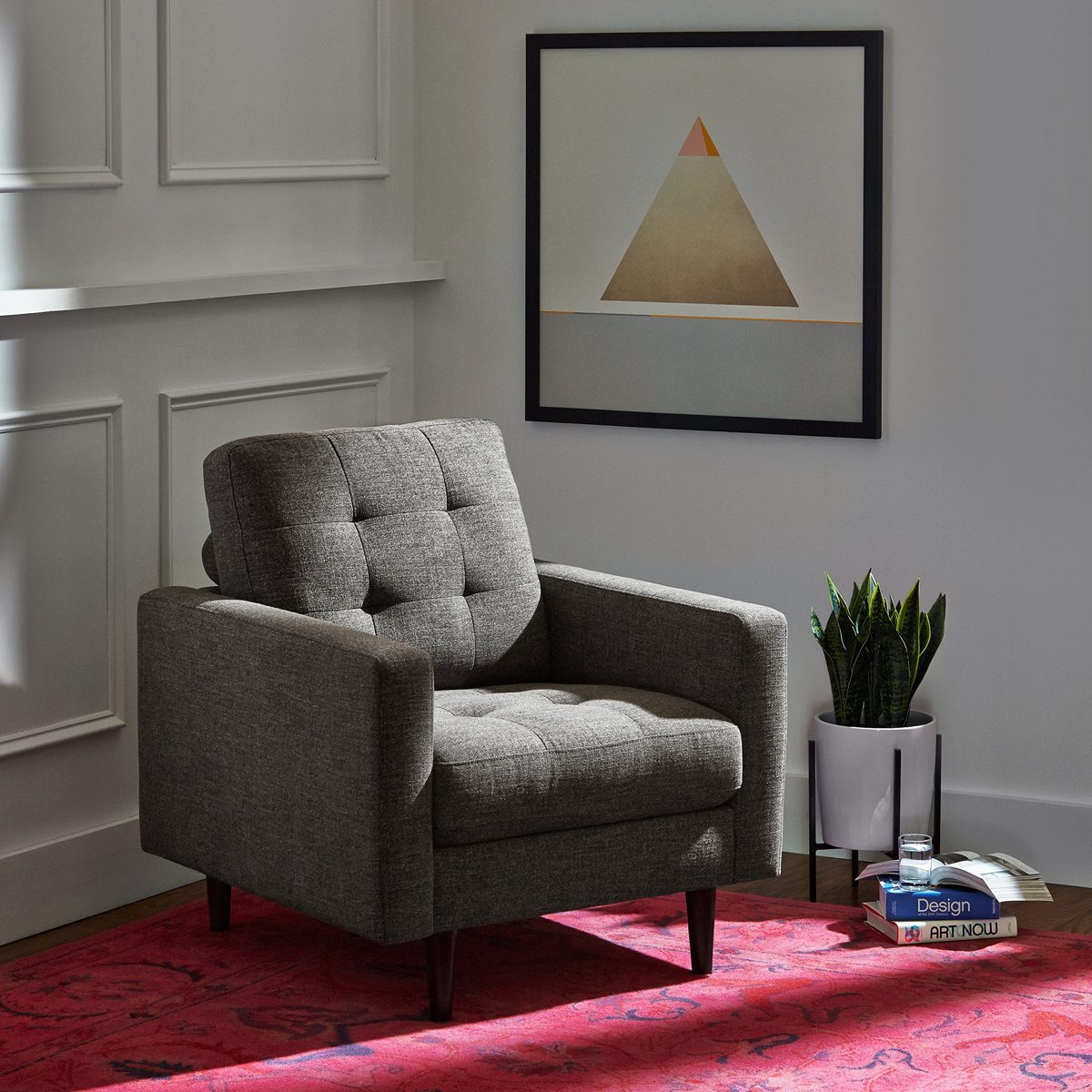 Amazon Brand – Rivet Cove Modern Tufted Accent Chair with Tapered Legs, Mid-Century, 32.7"W, Dark Grey