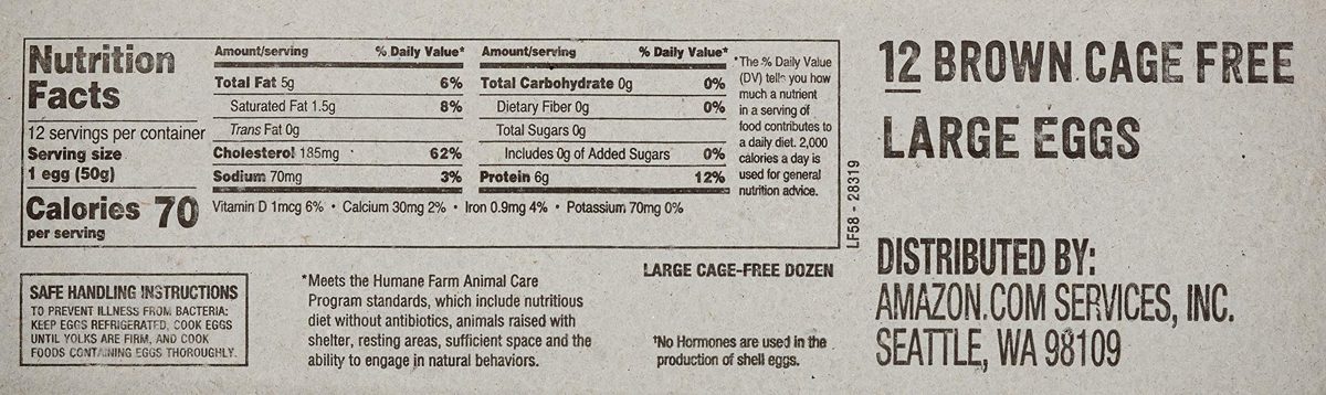 Amazon Brand - Happy Belly Cage-Free, Large, Brown Eggs, 1 Dozen