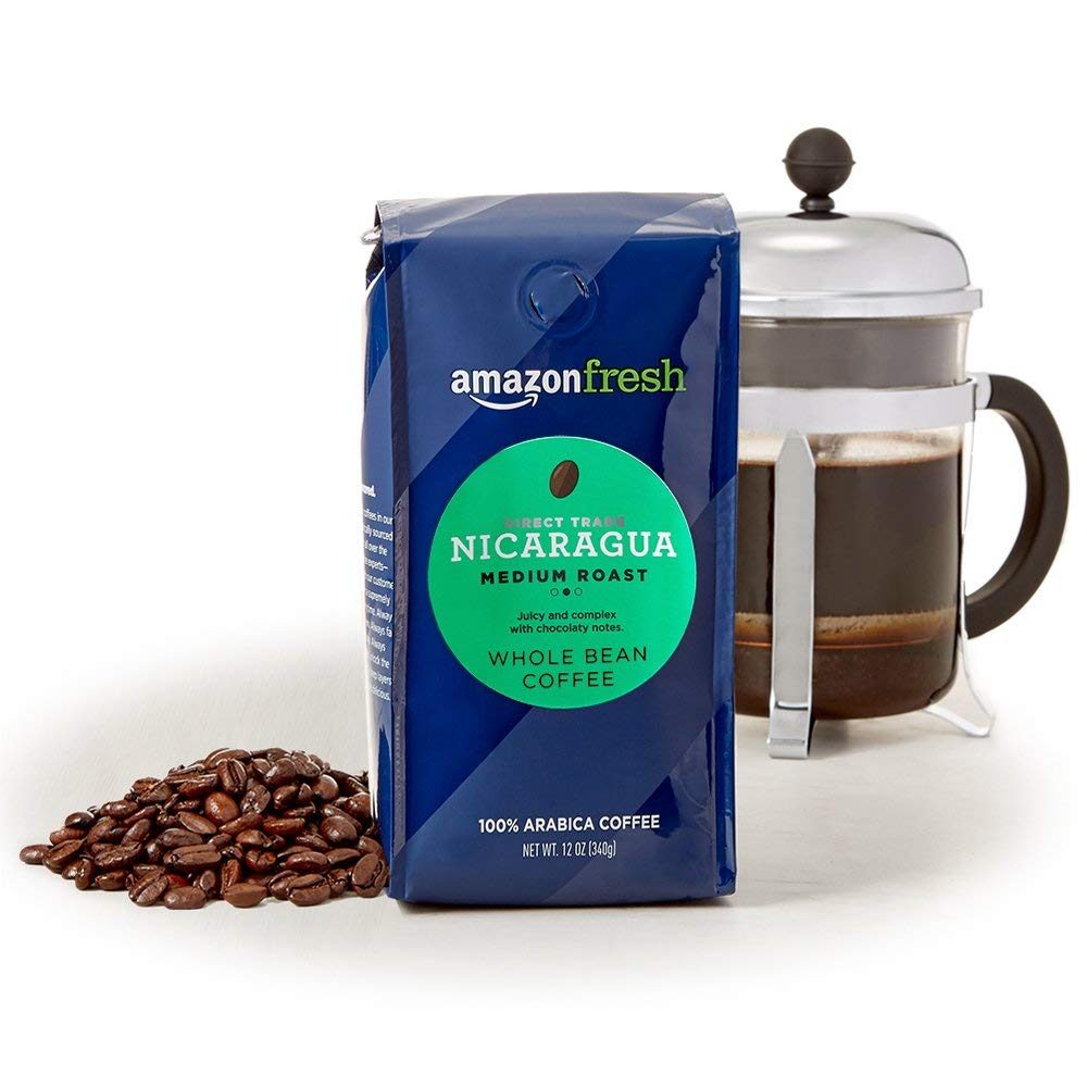 AmazonFresh Direct Trade Nicaragua Whole Bean Coffee, Medium Roast, 12 Ounce
