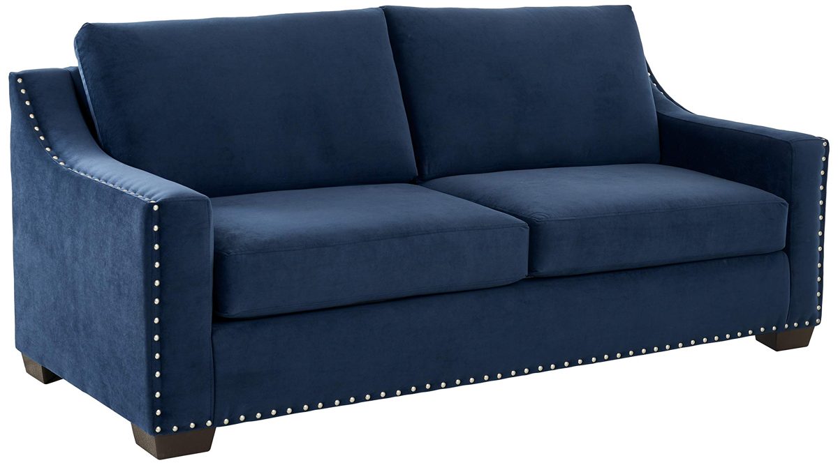Amazon Brand – Ravenna Home Mayes Sloped Nailhead Sofa, 87"W, Indigo