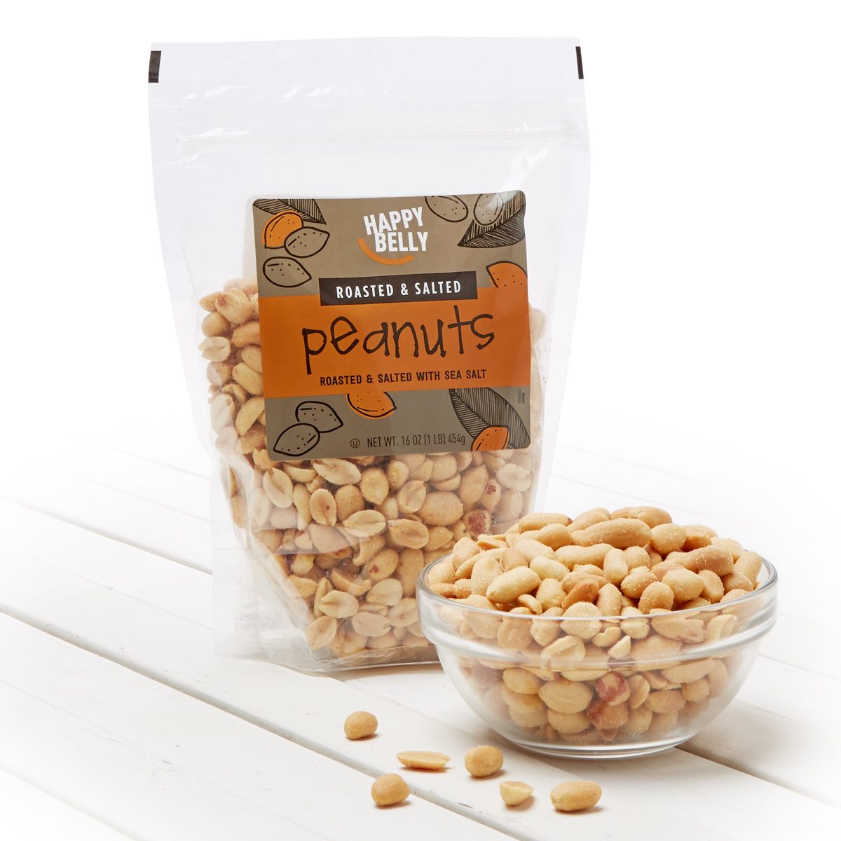 Amazon Brand - Happy Belly Roasted and Salted Peanuts,16 ounce