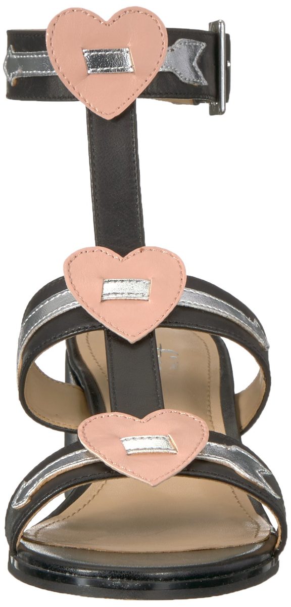 Amazon Brand - The Fix Women's Molli Triple Heart Block Heel Sandal, black leather, 8 B US