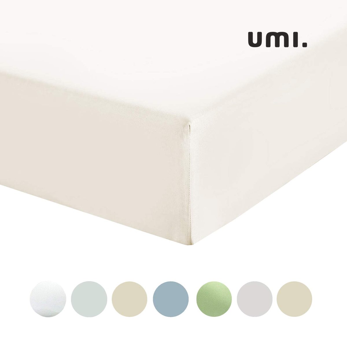 UMI 100% Cotton Plain Satin Quality Fitted Sheet (Single, Oyster)