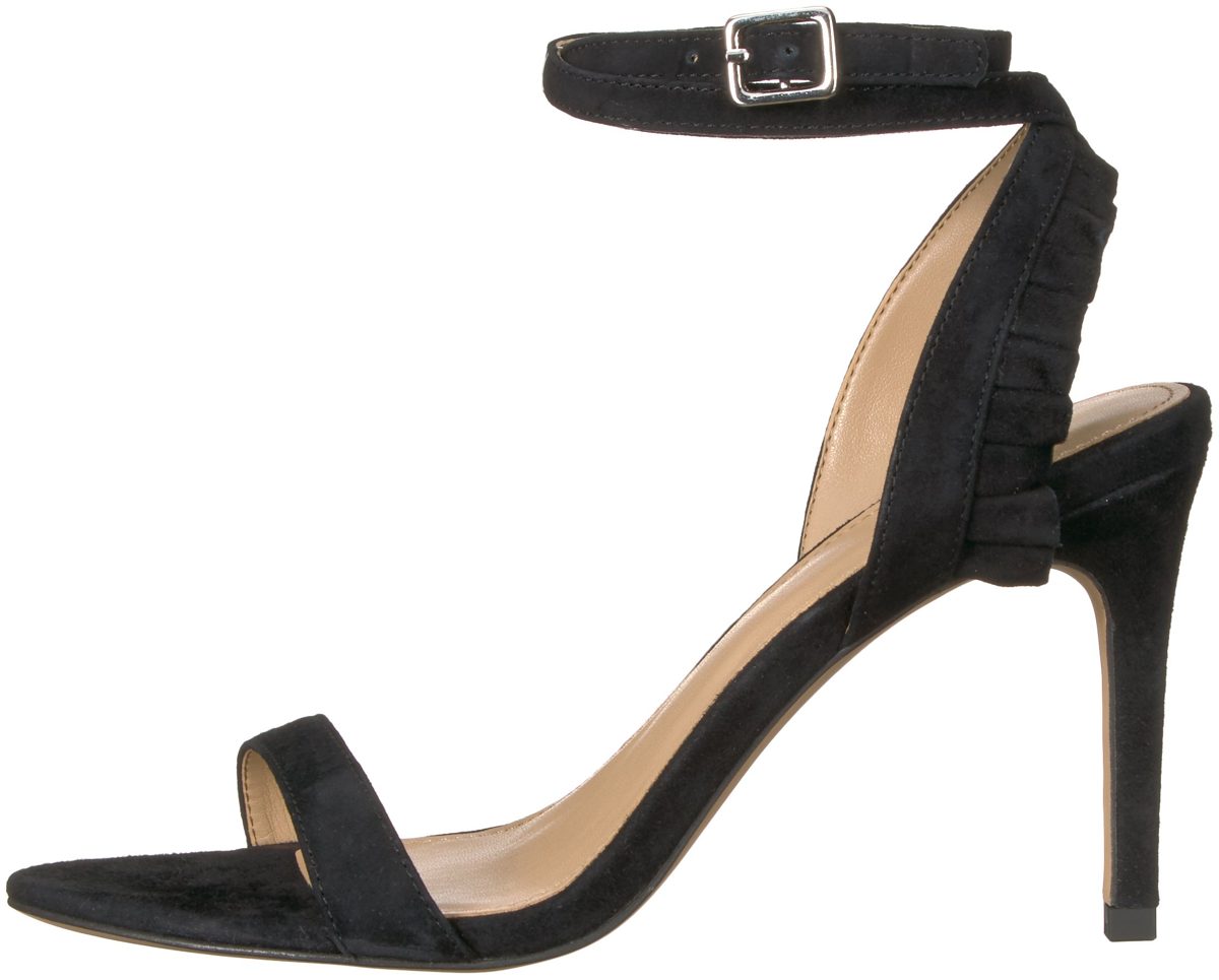 The Fix Amazon Brand Women's Caroline Ankle Strap Sandal with Ruffle Detail Heeled, Black Suede, 9 B US