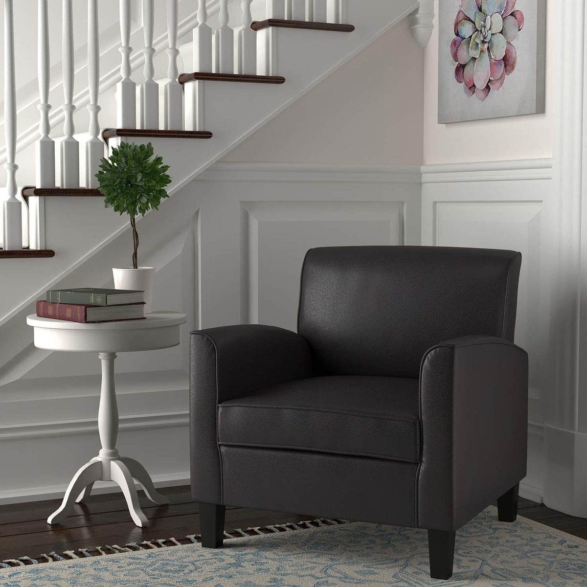Amazon Brand – Ravenna Home Christian Faux Leather Casual Accent Chair, 31.89"W, Chestnut Brown