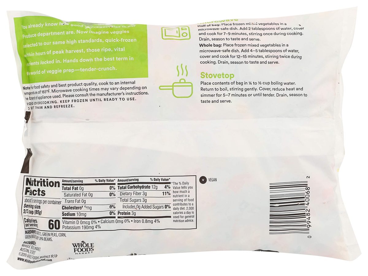 365 Everyday Value, Vegetable Medley (Carrots, Peas, Green Beans, Corn, and Baby Lima Beans), No Salt Added, 16 oz, (Frozen)