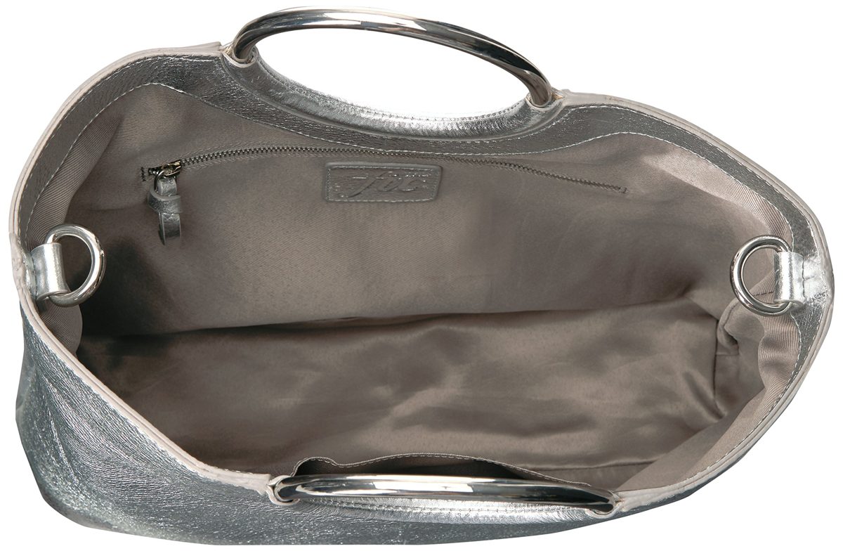 Amazon Brand - The Fix Saffron Leather Tote with O-Ring Handle, silver/metallic