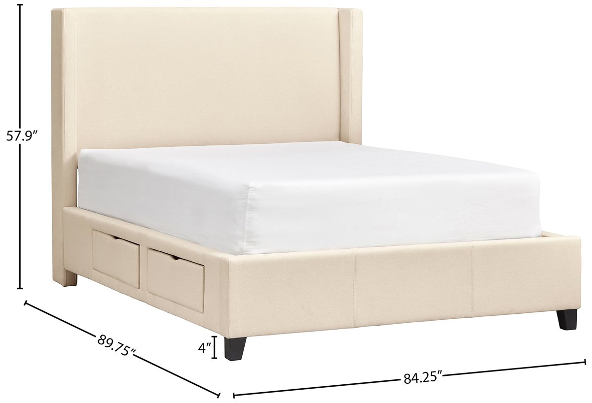 Stone & Beam Clifton Modern Upholstered King Bed with Storage Drawers, 84.25"W, Cream