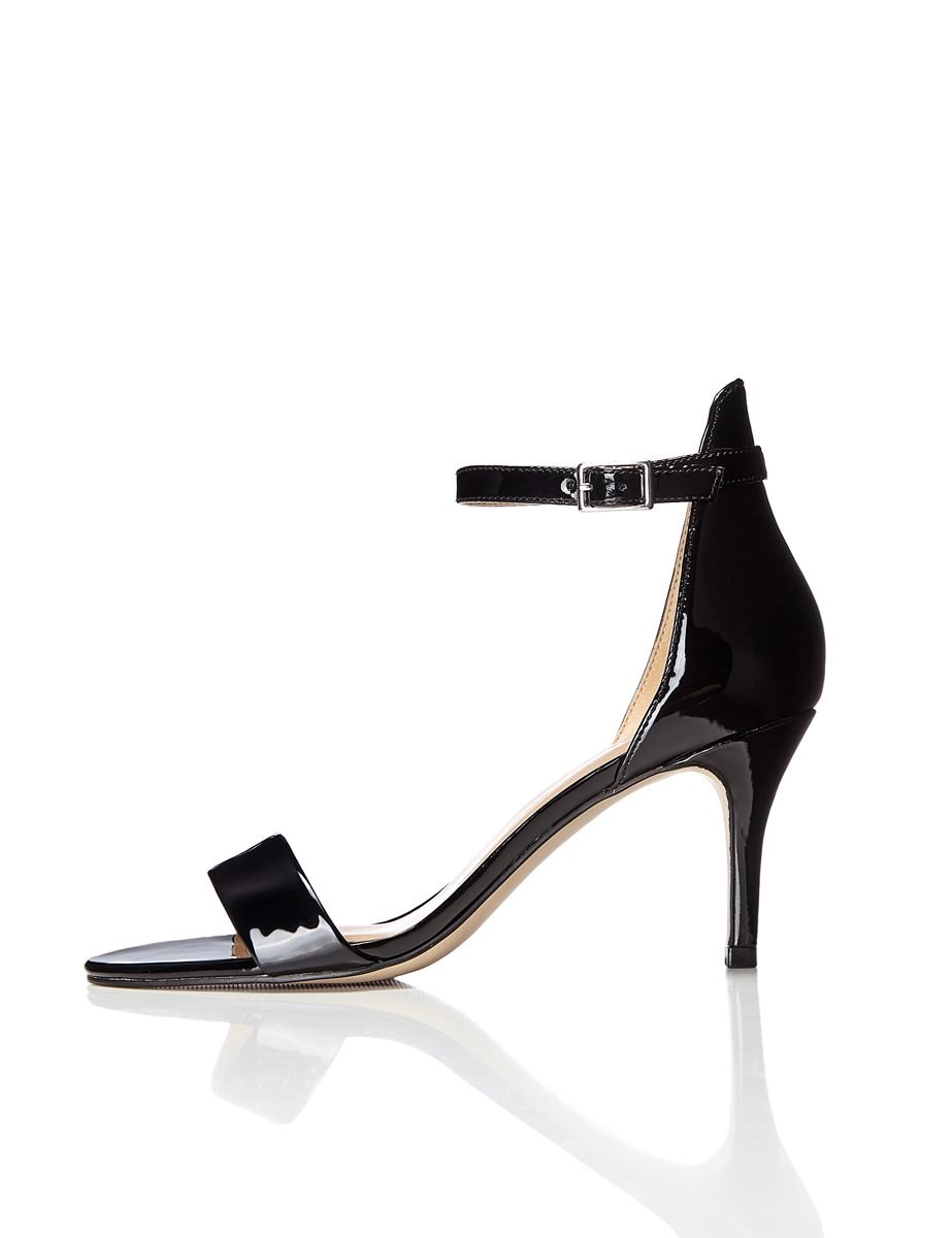 Amazon Brand - find. Women's Ankle Strap Sandals in Patent Leather with Stiletto Heel, Black (Black), US 8.5