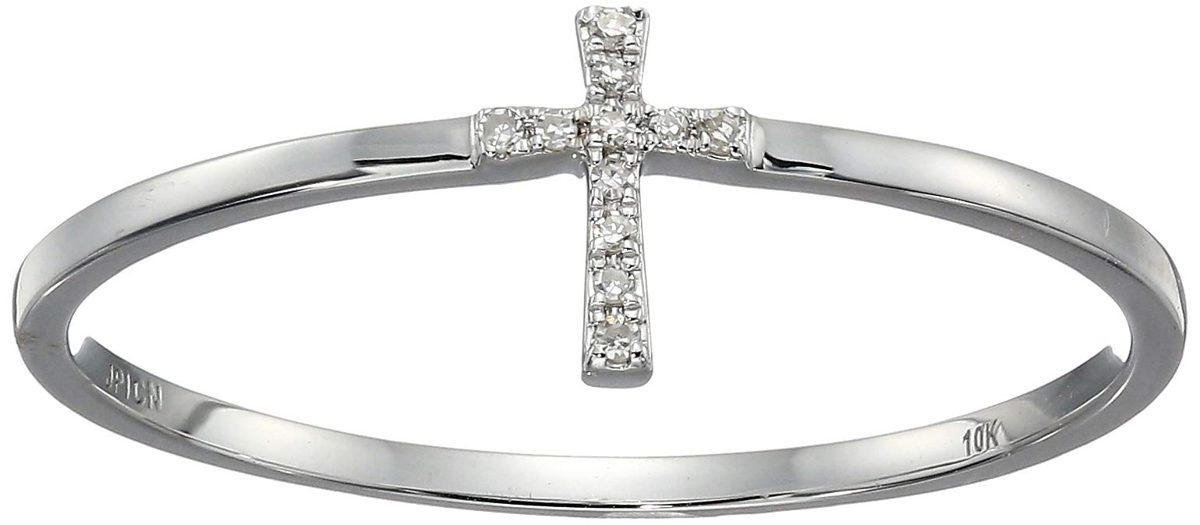 10k White Gold Diamond Accent Cross Ring