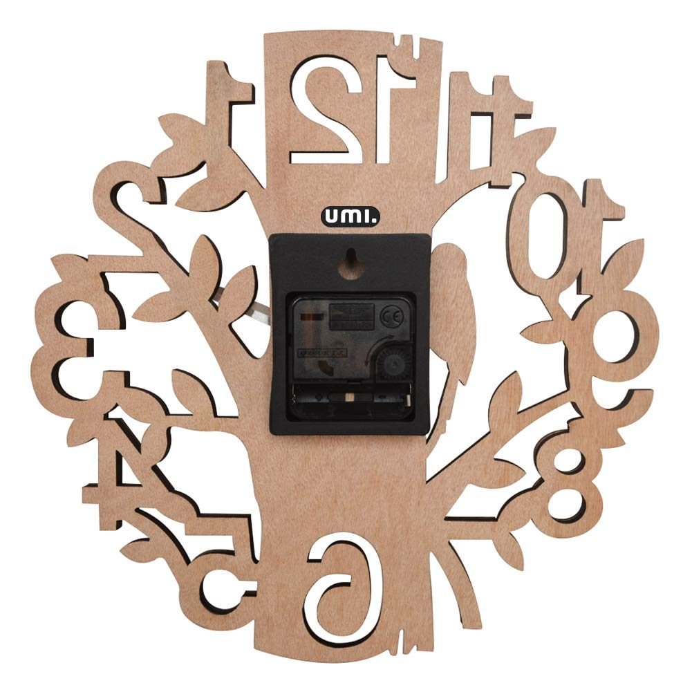 Umi.Essentials Silent Wall Clock Tree with Bird Design Wooden Clock Diameter 28.5 cm