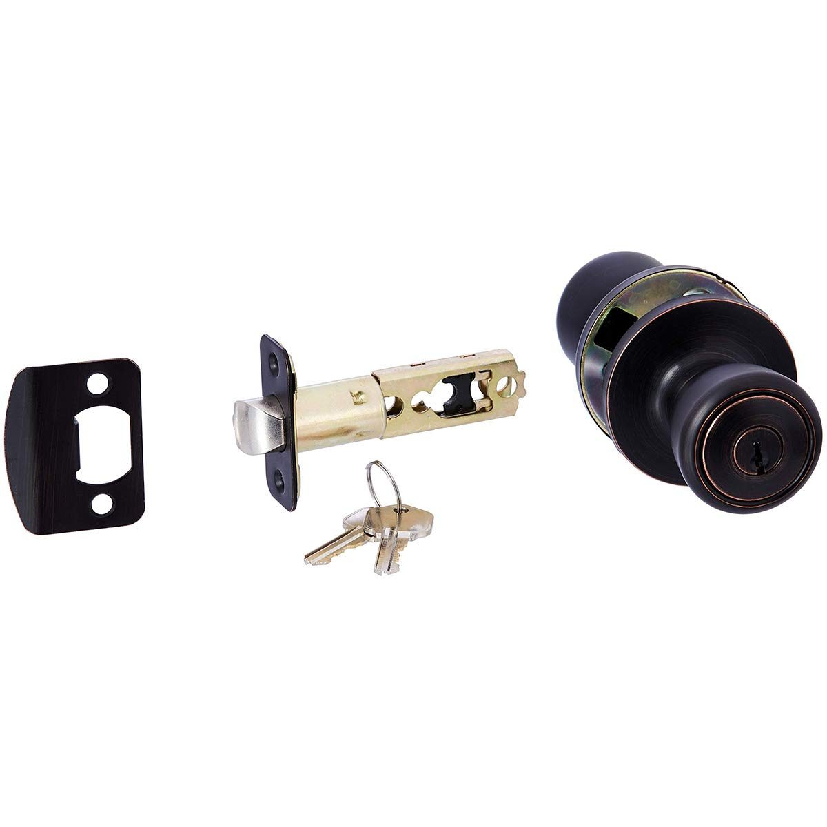 AmazonBasics Exterior Door Knob With Lock, Bell, Oil Rubbed Bronze