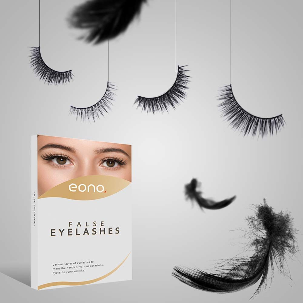 Eono by Amazon - 20 Pairs of 3D False Eyelashes, 4 Styles of Eyelashes, Reusable, Suitable for Novice Use, Make-up Essential Products