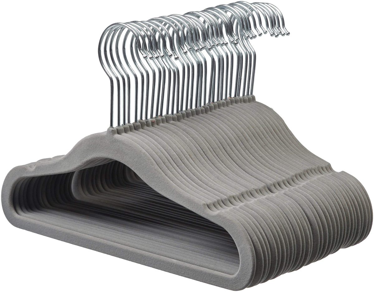 AmazonBasics Kids Velvet Non-Slip Clothes Hangers, 30-Pack, Grey (Renewed)