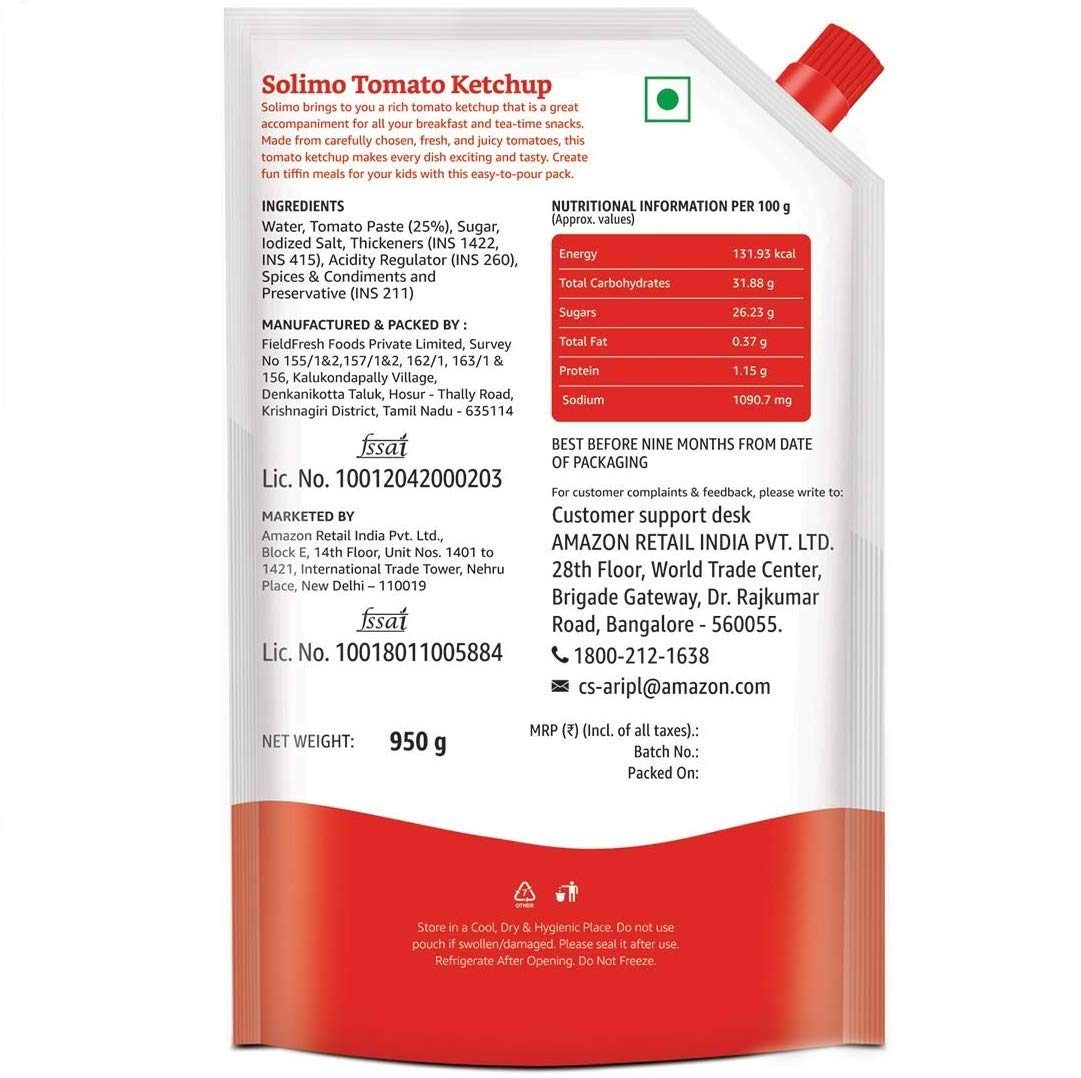Amazon Brand - Solimo Tomato Ketchup, 950 g