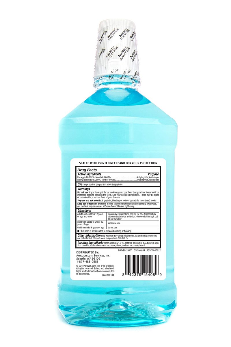 Amazon Brand - Solimo Tartar Control Plus Antiseptic Mouth Rinse, Iceberg Blue Mint, 50.7 Fl Oz (Pack of 4)
