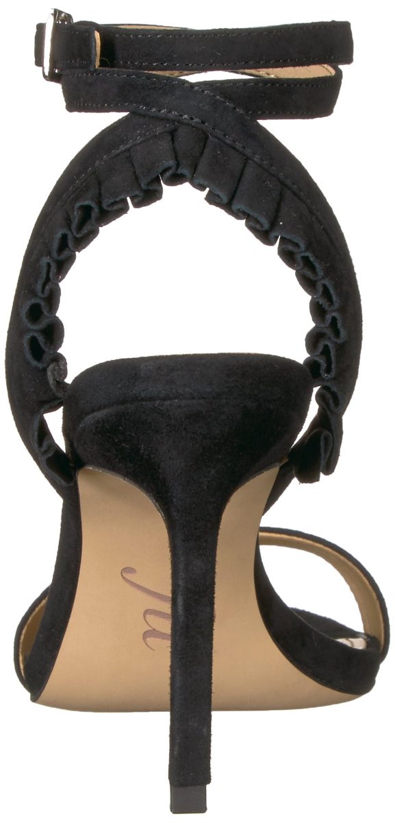 The Fix Amazon Brand Women's Caroline Ankle Strap Sandal with Ruffle Detail Heeled, Black Suede, 9 B US