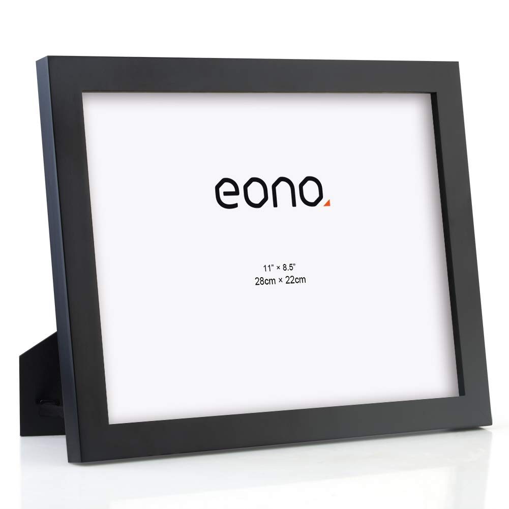 Eono by Amazon - Document Frame/Certificate Frames Made of Solid Wood High Definition Glass and Display Certificates 22x28 cm Standard Paper Frame with Stand Black