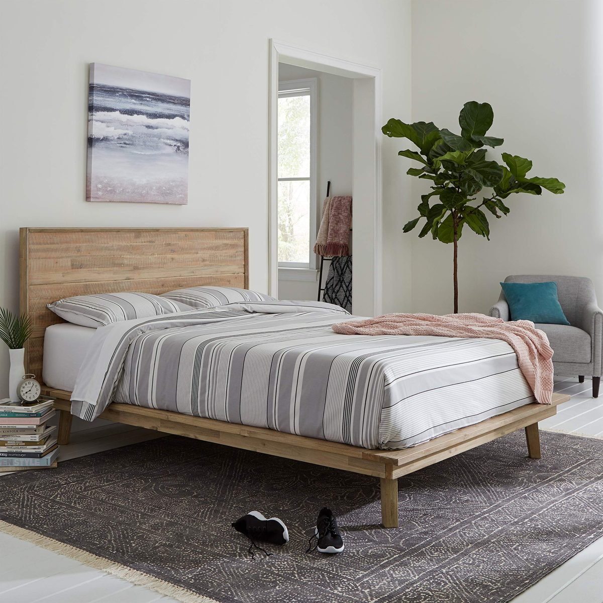 Amazon Brand – Stone & Beam Rylee Modern Acacia Wood Queen Bed, 67.52"W, Gray-Wash Acacia