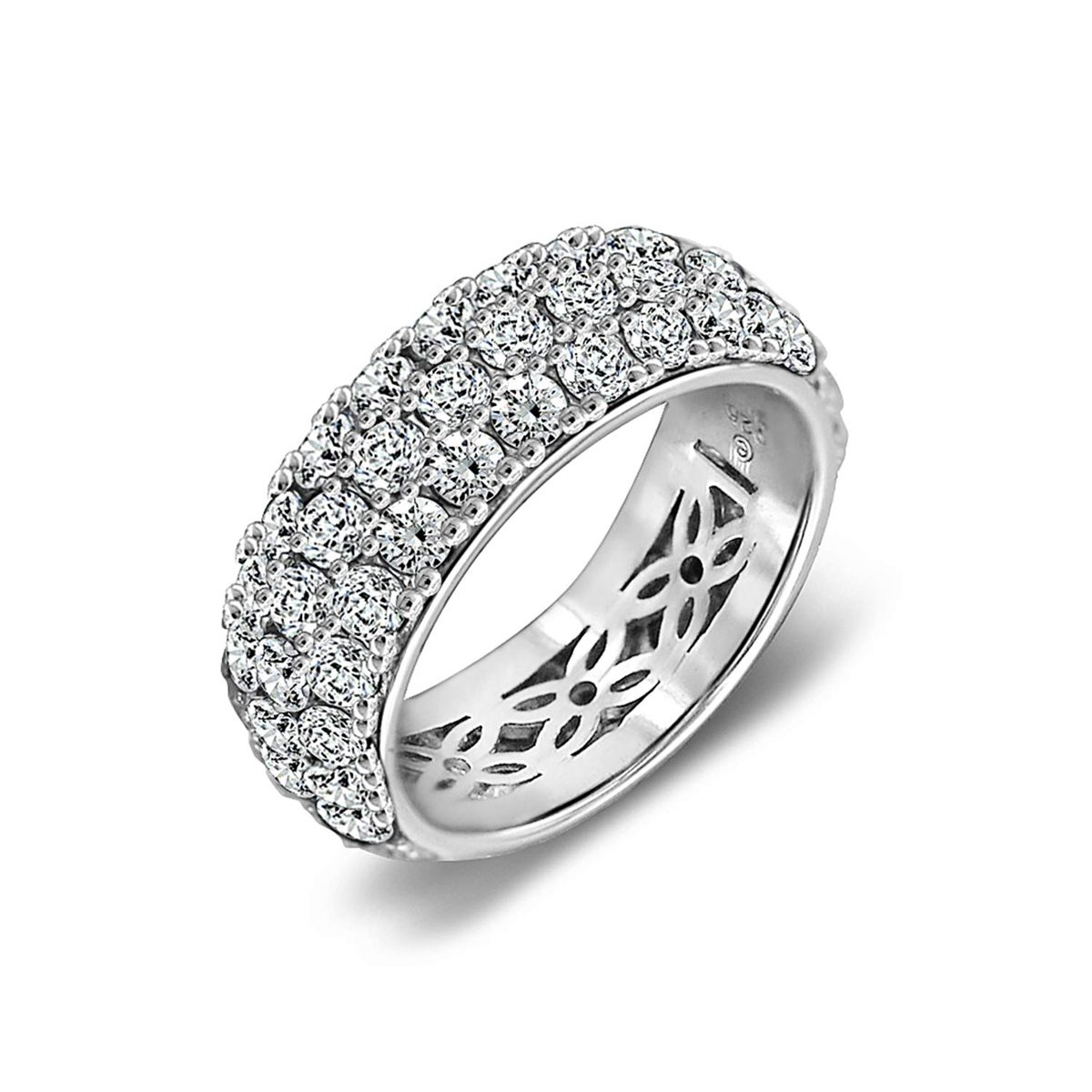 [Find] Amazon Collection Platinum Plated Sterling siruba-kuriaraundokyu-bikkuzirukonia 3 Rows Of Paved Ring, Size 14