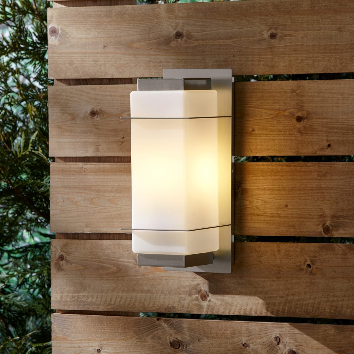 Amazon Brand – Rivet Modern Frosted Opal Glass Outdoor Wall Mount Sconce with Light Bulb - 5.91 x 6.97 x 14.97 Inches, Brushed Nickel