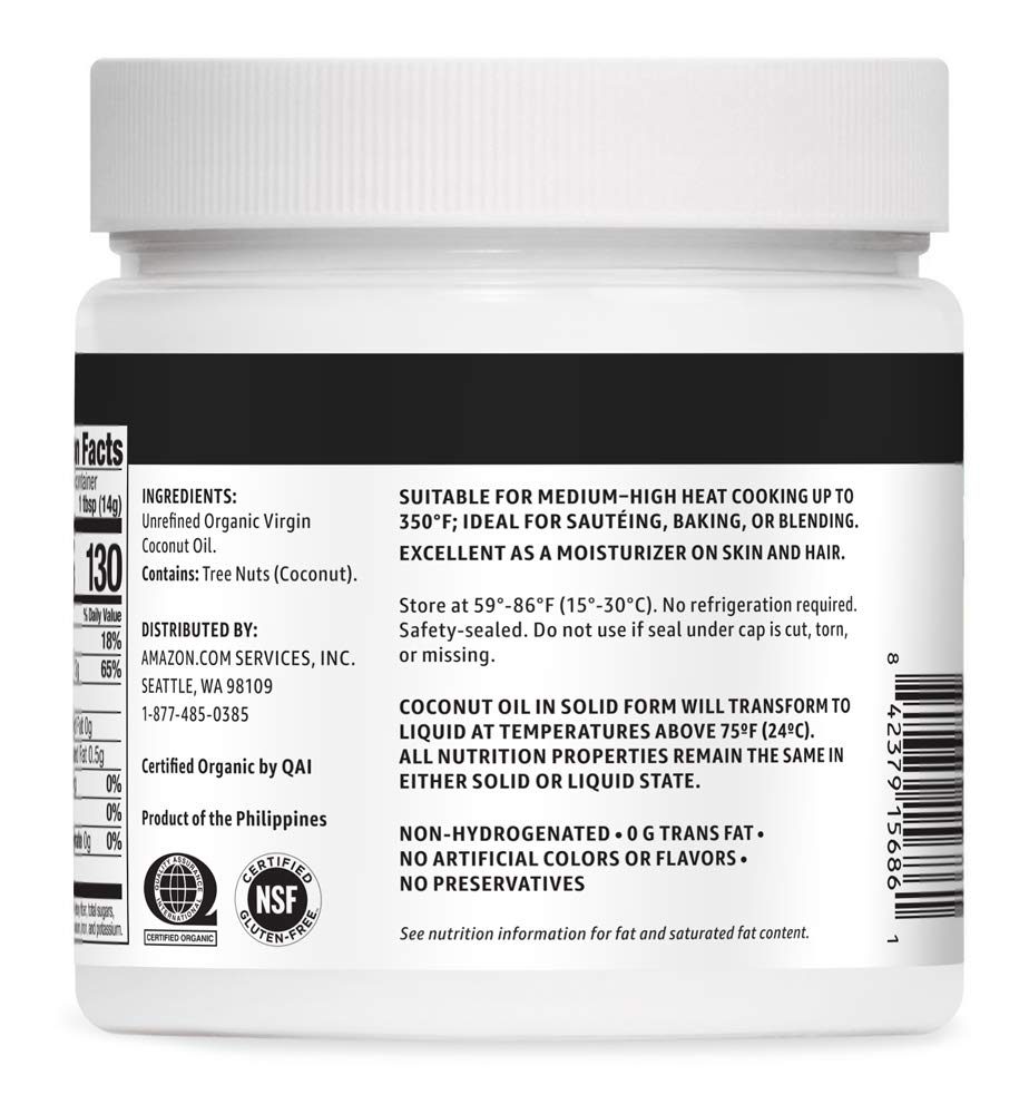 Amazon Brand - Happy Belly Organic Virgin Coconut Oil, 15 Fl Oz