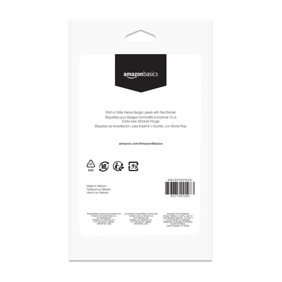 AmazonBasics Print or Write Name Badge Labels with Red Border