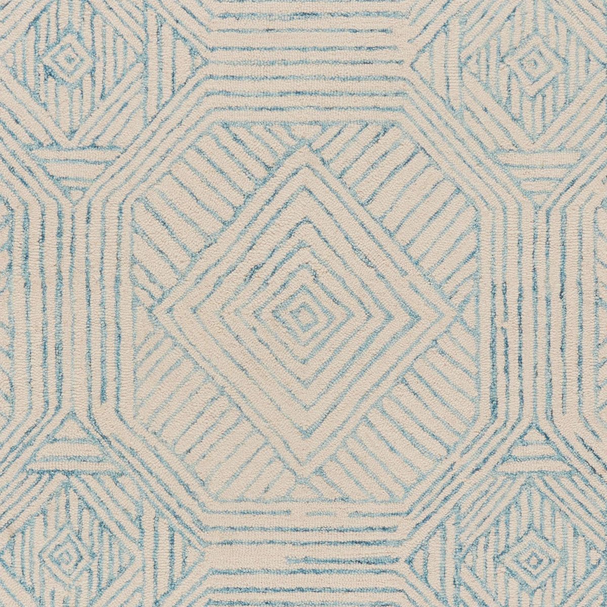 Amazon Brand – Rivet Geometric Wool Area Rug, 5 x 8 Foot, Blue, Ivory