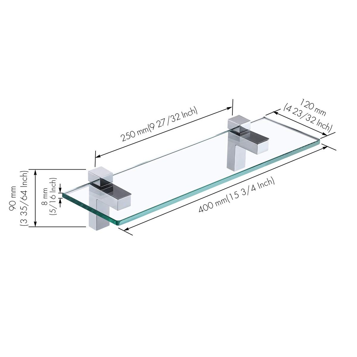 UMI Essentials 41cm Bathroom Wall Shelf Glass Shelf Tempered Glass Polished Chrome Finish BGS3201S40