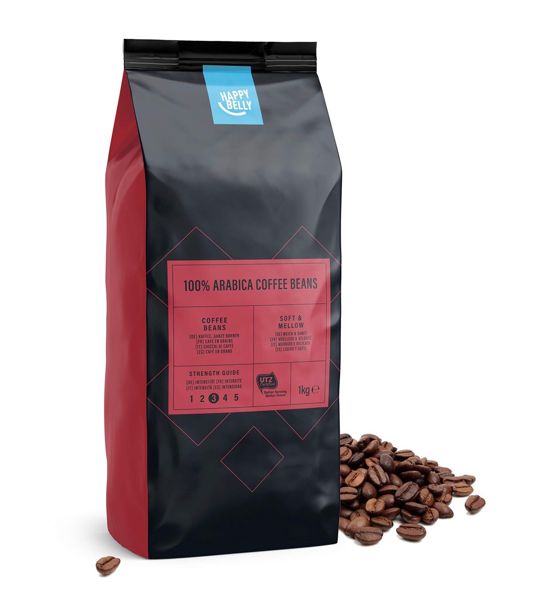 Amazon Brand - Happy Belly Coffee Beans 100% Arabica  2 kg (2 x 1 kg)